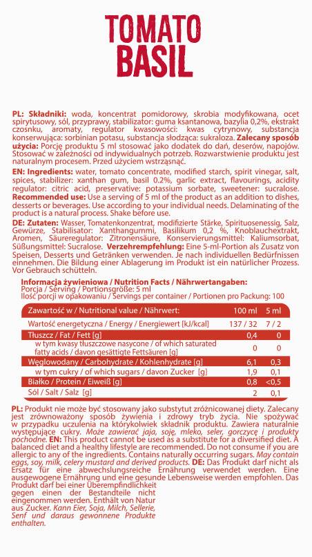 Zero Calorie Sauce | Tomato Basil - 500 ml - Nutra Best Europe