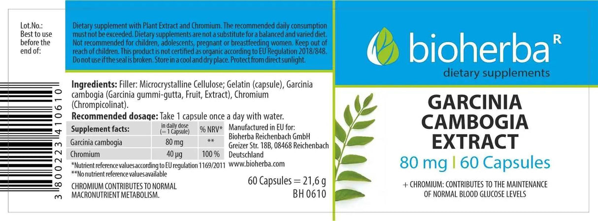 Garcinia Cambogia Extract 80 mg - 60 capsules - Nutra Best Europe