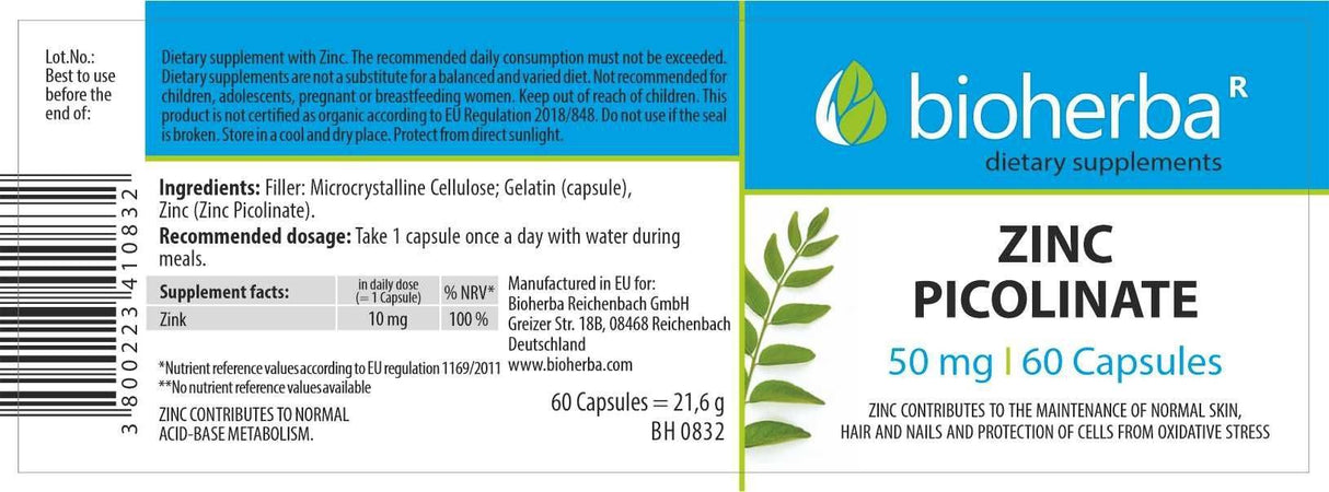 Zinc Picolinate 50 mg 60 capsules - Nutra Best Europe