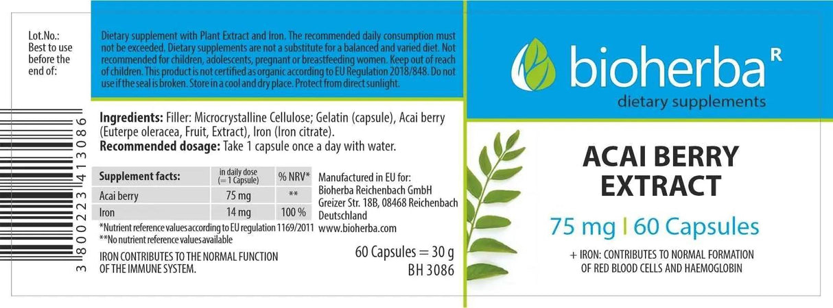 Acai Berry Extract 75 mg - 60 capsules - Nutra Best Europe