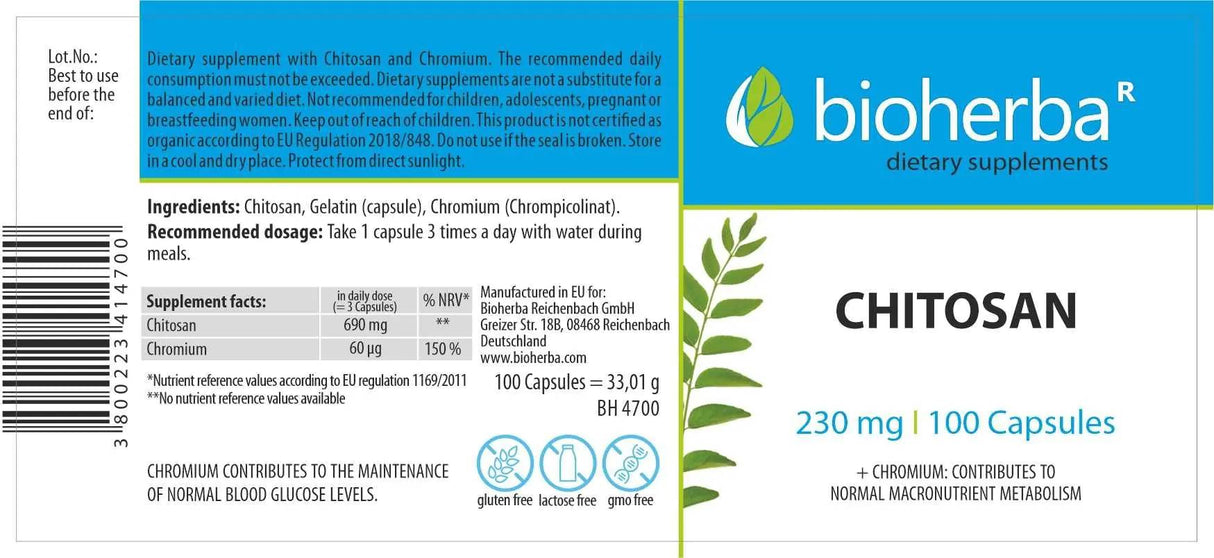 Chitosan 230 mg - 100 capsules - Nutra Best Europe