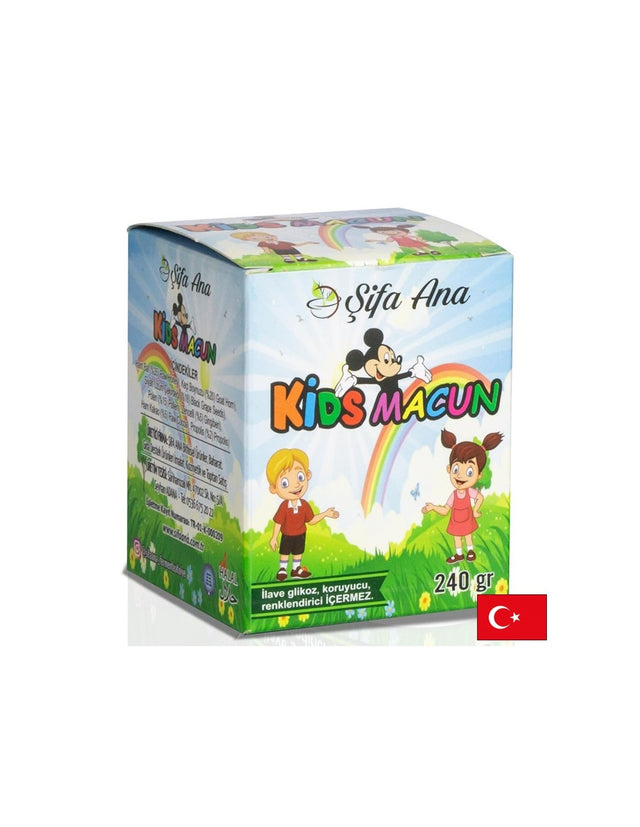 Herbal immune-boosting paste for children - With propolis, bee pollen and honey, carob, ginger, raw cocoa, 240 g - Nutra Best Europe