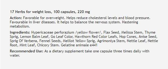 17 Herbs For Weight Loss - 100 capsules - Nutra Best Europe