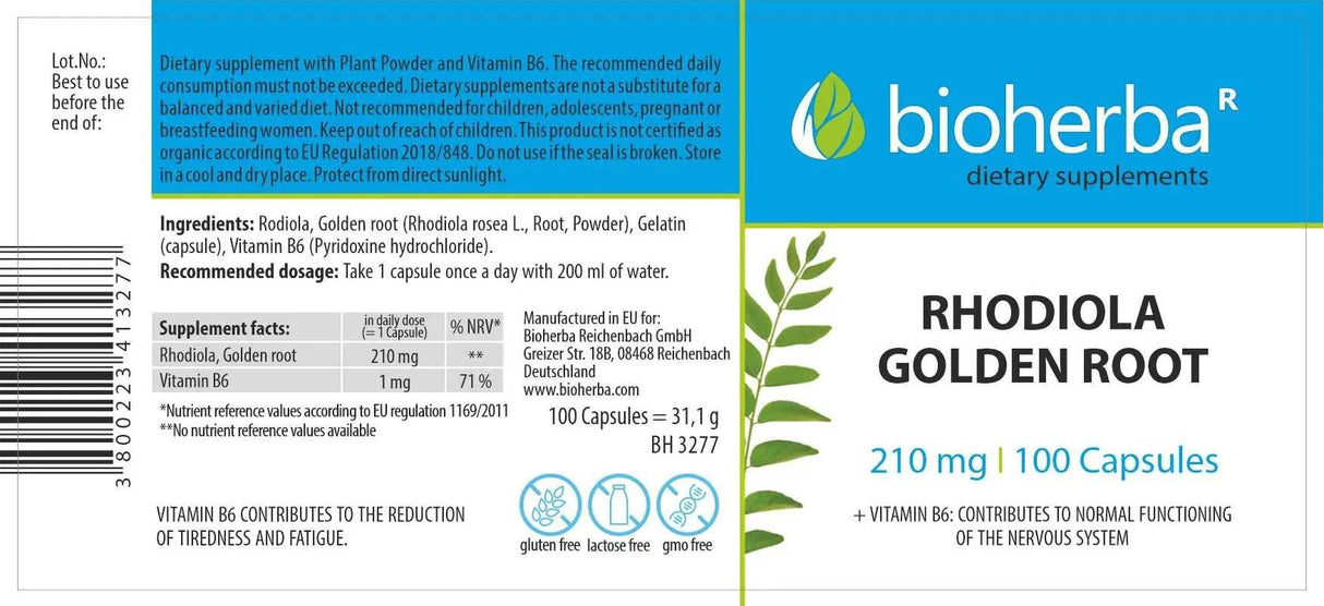 Rhodiola Golden Root 210 mg - 100 capsules - Nutra Best Europe