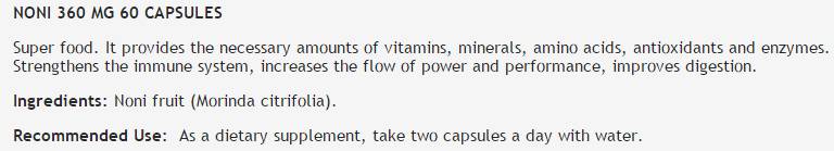 NONI 360 mg - 60 capsules - Nutra Best Europe