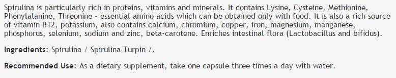 Spirulina 430 mg - 100 capsules - Nutra Best Europe