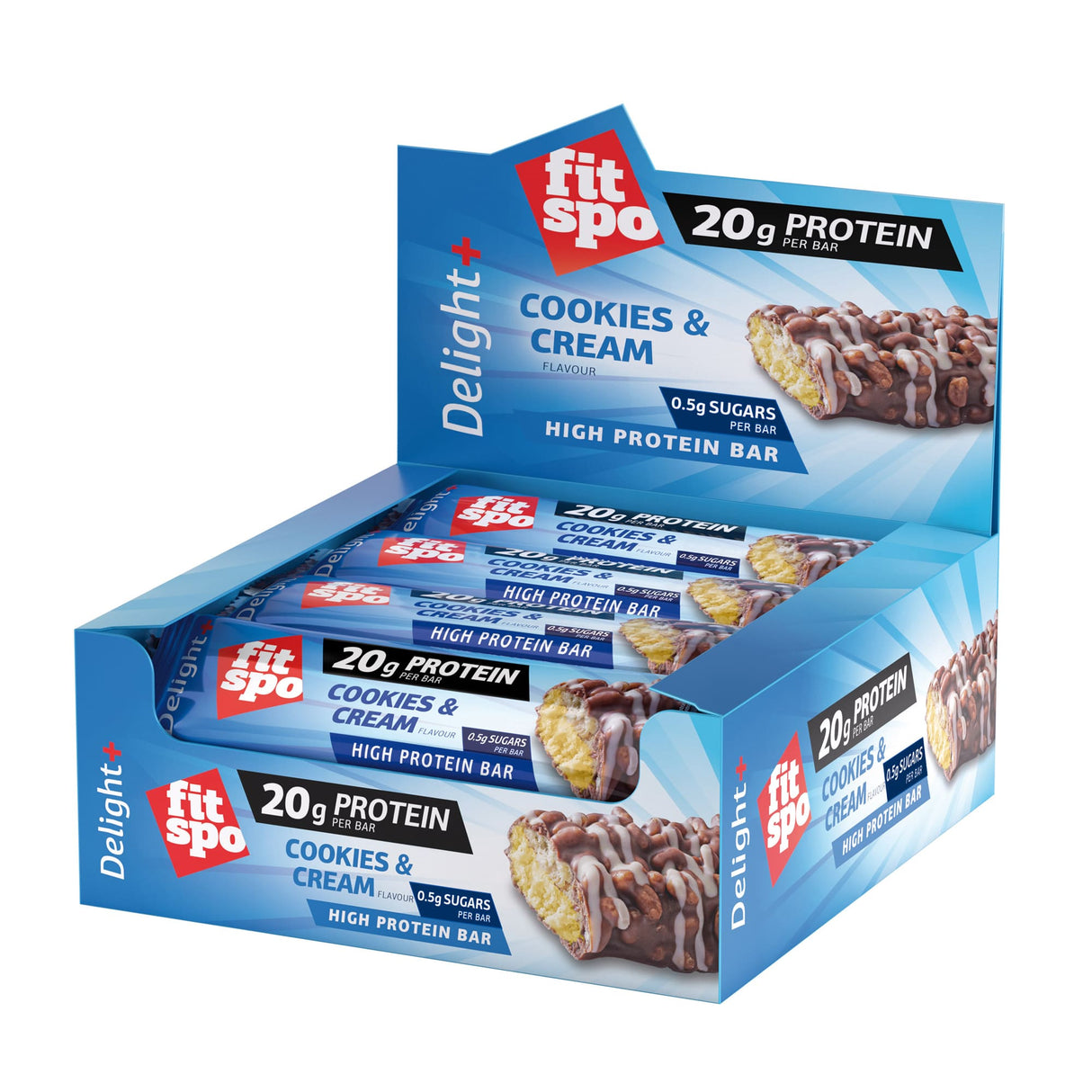 Delight+ Protein Bar Cookies and Cream - 12 x 60 grams - Nutra Best Europe