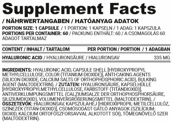 Hyaluron Caps | Hyaluronic Acid 335 mg - 60 capsules - Nutra Best Europe