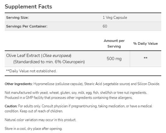 Olive Leaf Extract 500 mg - 120 capsules - Nutra Best Europe