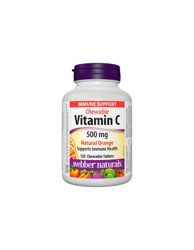 Chewable Vitamin C Natural Orange - Vitamin C 500 mg, 120 orange flavored chewable tablets Webber Naturals - Nutra Best Europe