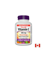 Chewable Vitamin C Natural Orange - Vitamin C 500 mg, 120 orange flavored chewable tablets Webber Naturals - Nutra Best Europe