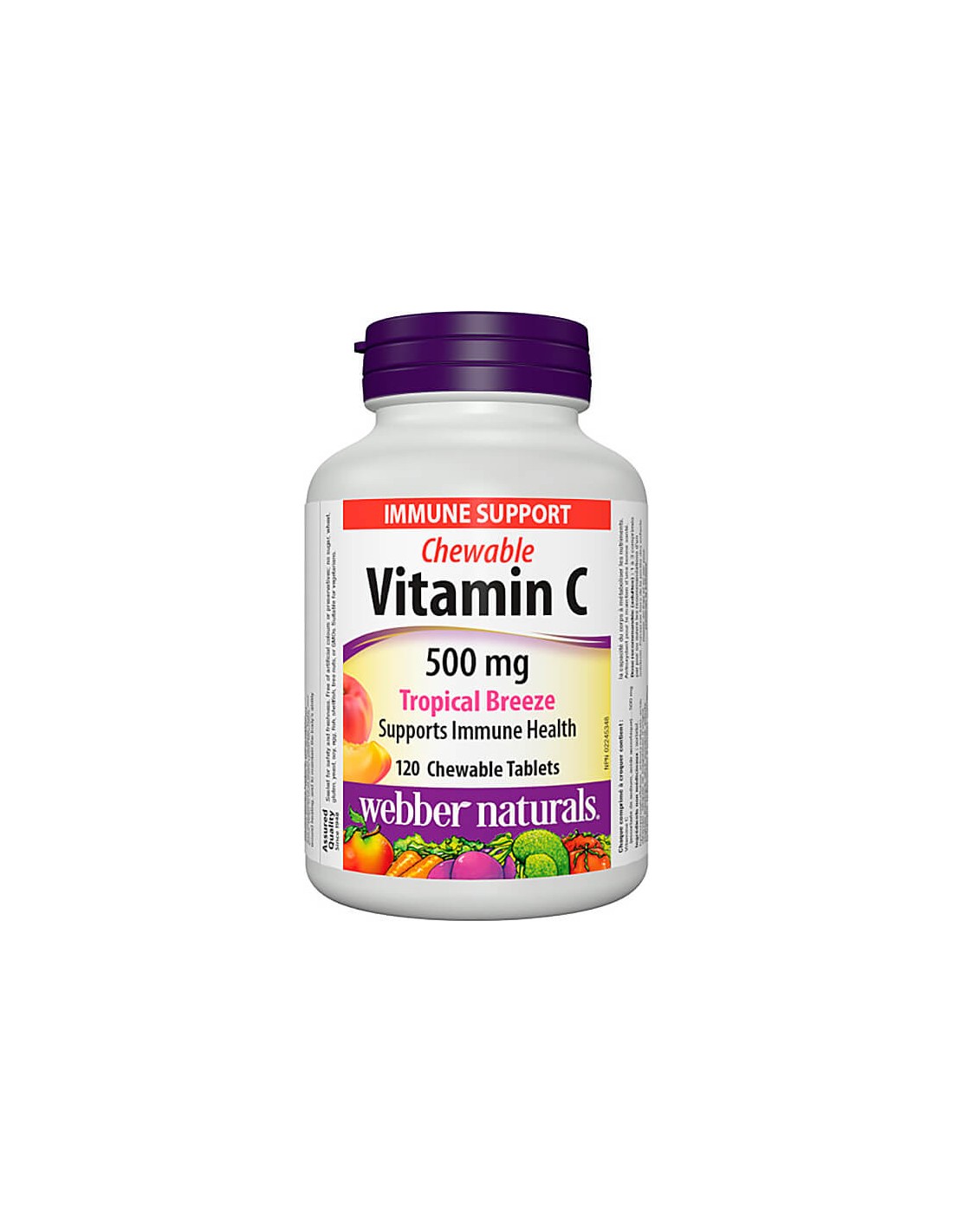 Chewable Vitamin C Tropical Breeze - Vitamin C 500 mg, 120 Tropical Fruit Flavored Chewable Tablets Webber Naturals - Nutra Best Europe