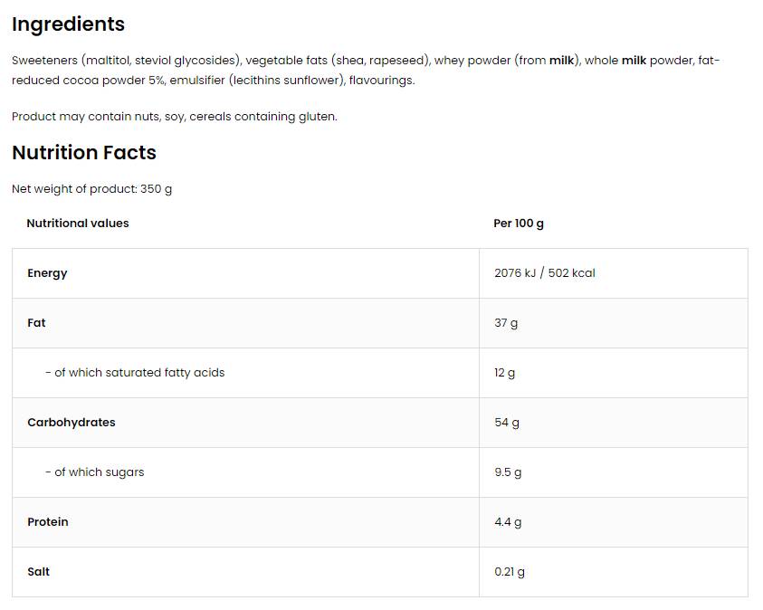 Creametto / Protein Spread / Chocolate 350 grams - Nutra Best Europe