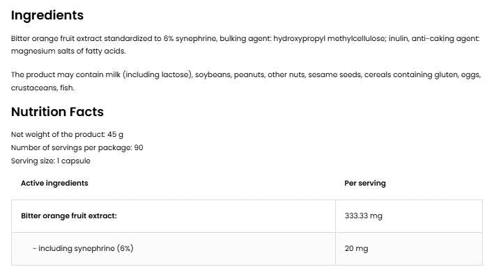 Synephrine 20 mg - 90 capsules - Nutra Best Europe