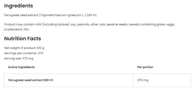 Fenugreek Extract / Powder 100 grams - Nutra Best Europe