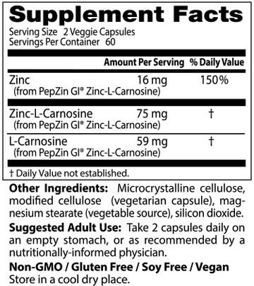 PepZinGI® | Zinc Carnosine Complex - 120 capsules - Nutra Best Europe