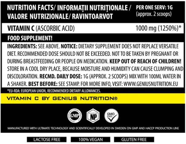 Vitamin C 200 grams - Nutra Best Europe