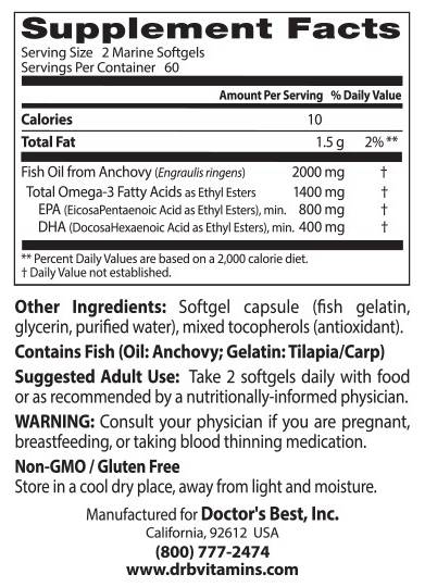 BEST Omega 3 Fish Oil 1000 mg / Purified & Clear - 120 Gel capsules - Nutra Best Europe