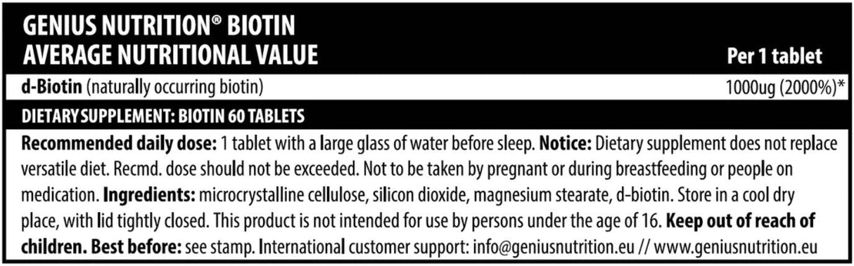 Biotin B7 - 60 Tablets - Nutra Best Europe
