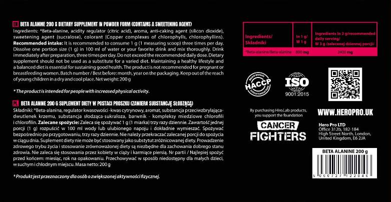 Beta Alanine Powder - 200 grams - Nutra Best Europe
