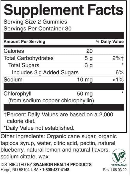 Chlorophyll Detox Gummies | Blueberry - 60 Chewable Tablets - Nutra Best Europe