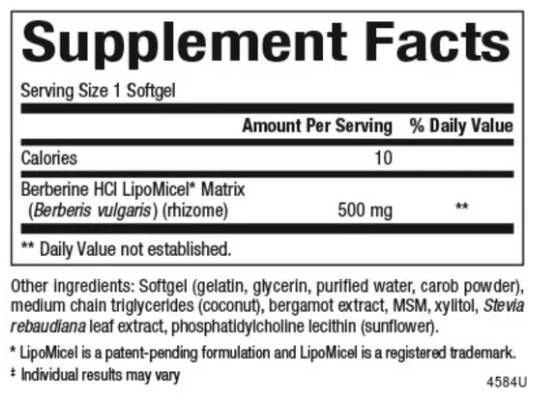 Berberine LipoMicel Matrix 500 mg - 60 Gel Capsules - Nutra Best Europe