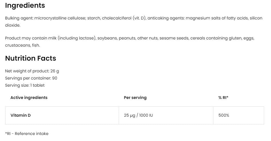 Vitamin D3 1000 IU 90 Tablets - Nutra Best Europe