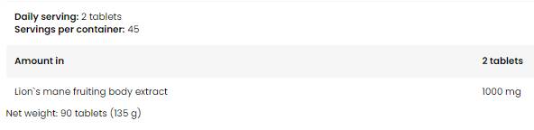 Lion's Mane Mushroom 1000 - 90 Tablets - Nutra Best Europe