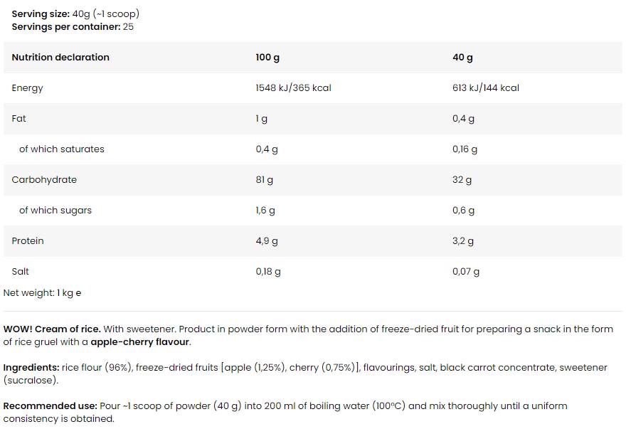 WOW! Cream of Rice - 1000 grams - Nutra Best Europe