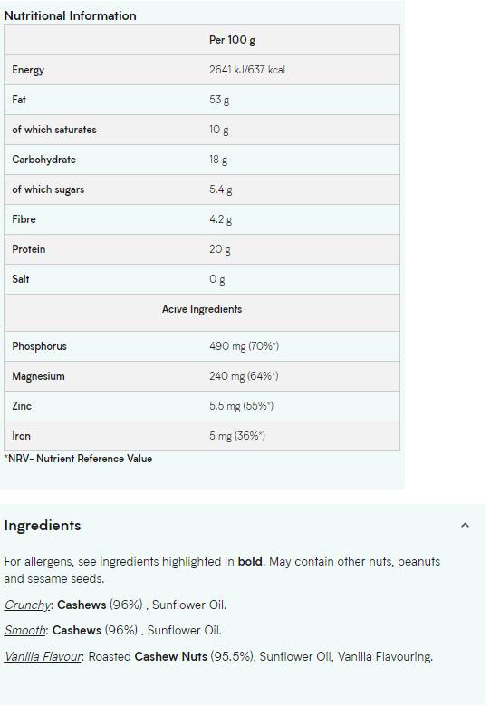 Natural Cashew Butter - Smooth 1000 grams - Nutra Best Europe