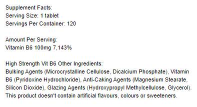 Vitamin B6 / Pyridoxine 100 mg - 120 Tablets - Nutra Best Europe