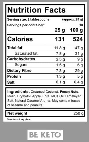 Keto Cream | Pecan & Salted Caramel + MCT - 250 grams - Nutra Best Europe