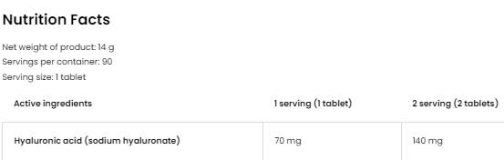 Hyaluronic Acid 70 mg 90 Tablets - Nutra Best Europe