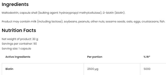 Biotin 2500 mcg / Vege 90 capsules - Nutra Best Europe