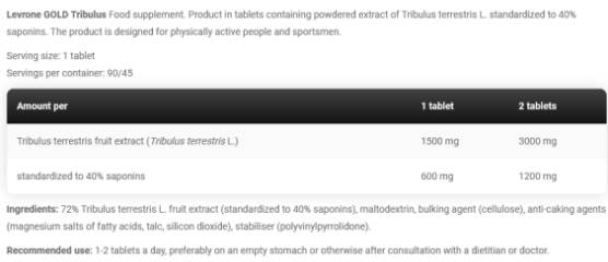 Gold Tribulus 1500 mg - 90 Tablets - Nutra Best Europe