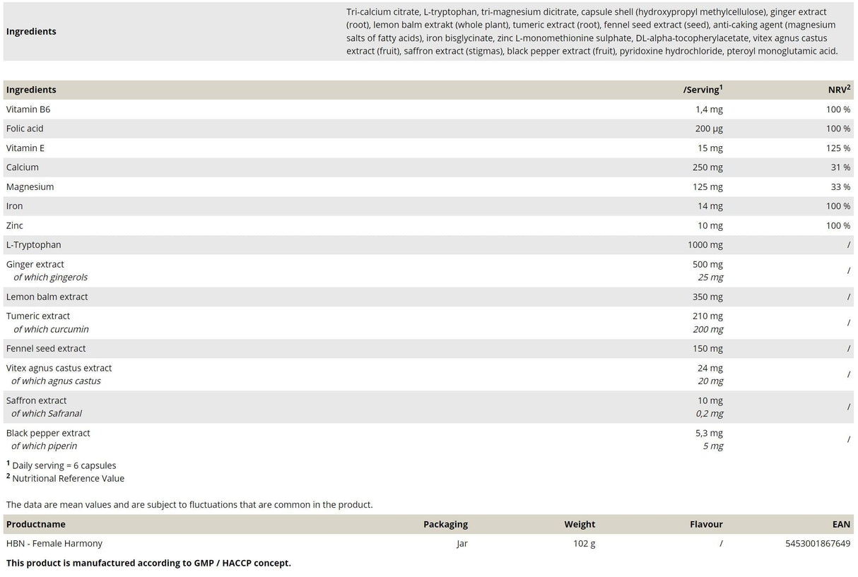 HBN - Female Harmony - 120 capsules - Nutra Best Europe