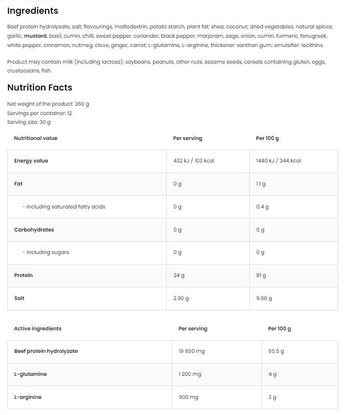 Beef Protein Kebab | Beef protein hydrolyzate with doner flavor 360 grams - Nutra Best Europe