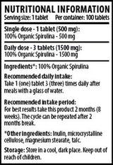 100% Organic Spiruline - 100 Tablets - Nutra Best Europe