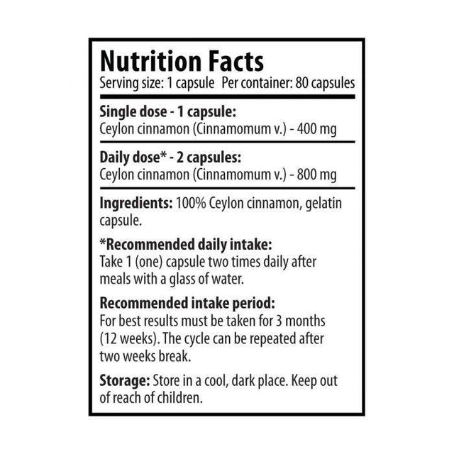 Ceylon Cinnamon 100% 80 capsules - Nutra Best Europe