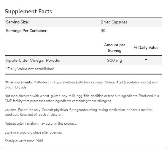 Apple Cider Vinegar 450 mg - 180 capsules - Nutra Best Europe