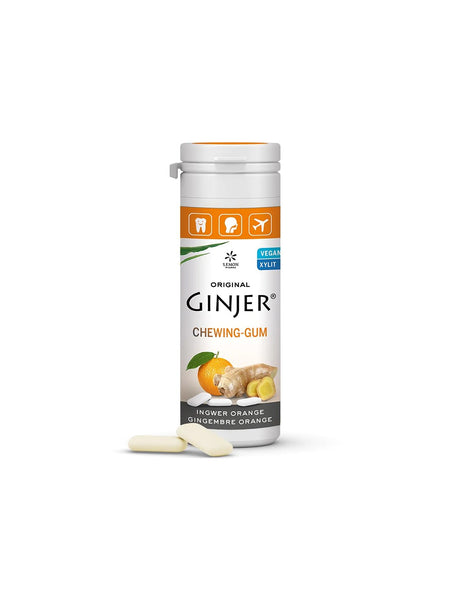 Chewing gum with ginger and orange - For fresh breath and reduction of nausea during travel, 20 pieces - Nutra Best Europe
