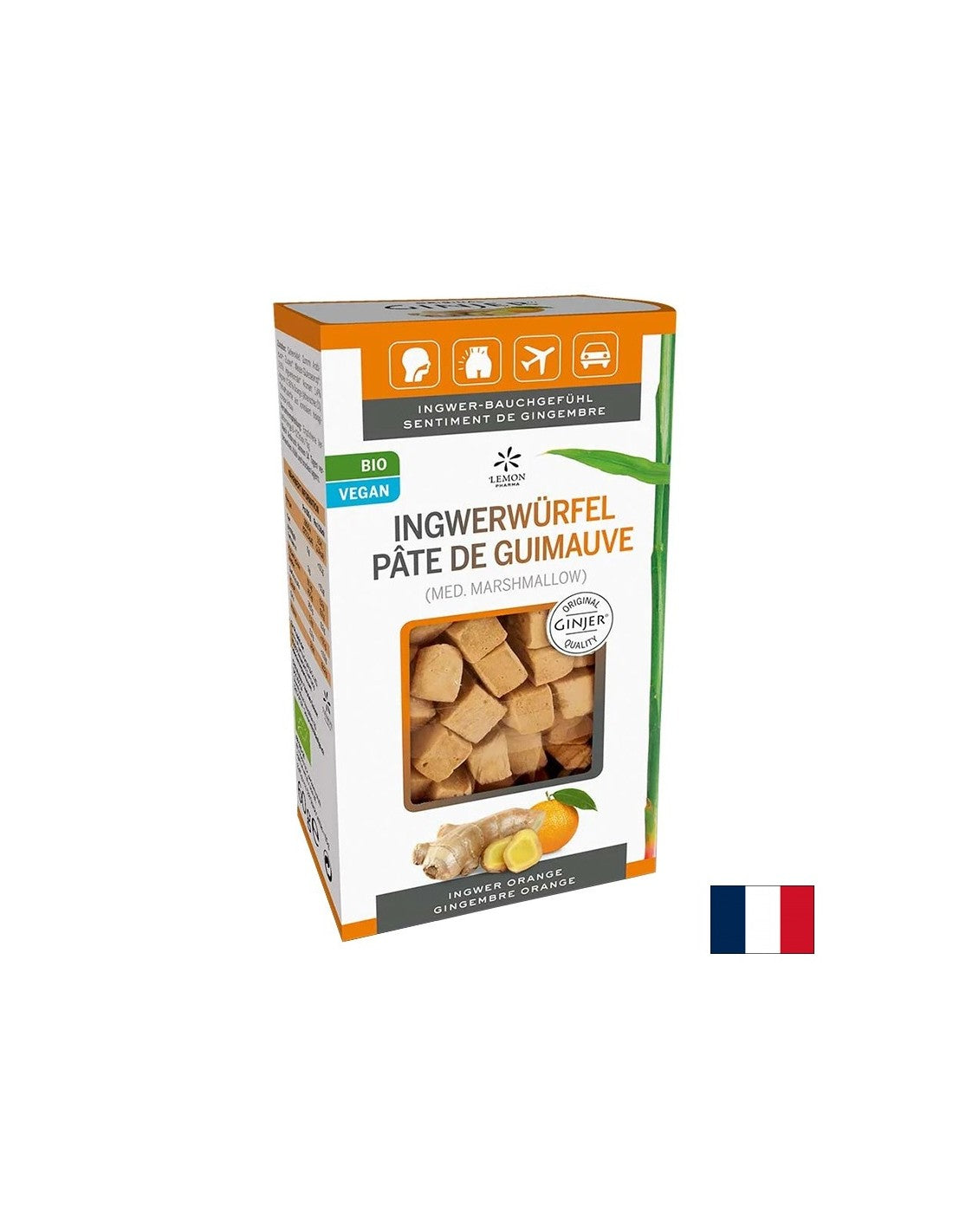 Ginger cubes Bio - For stomach ailments while on the road, ~133 pieces with orange flavor - Nutra Best Europe