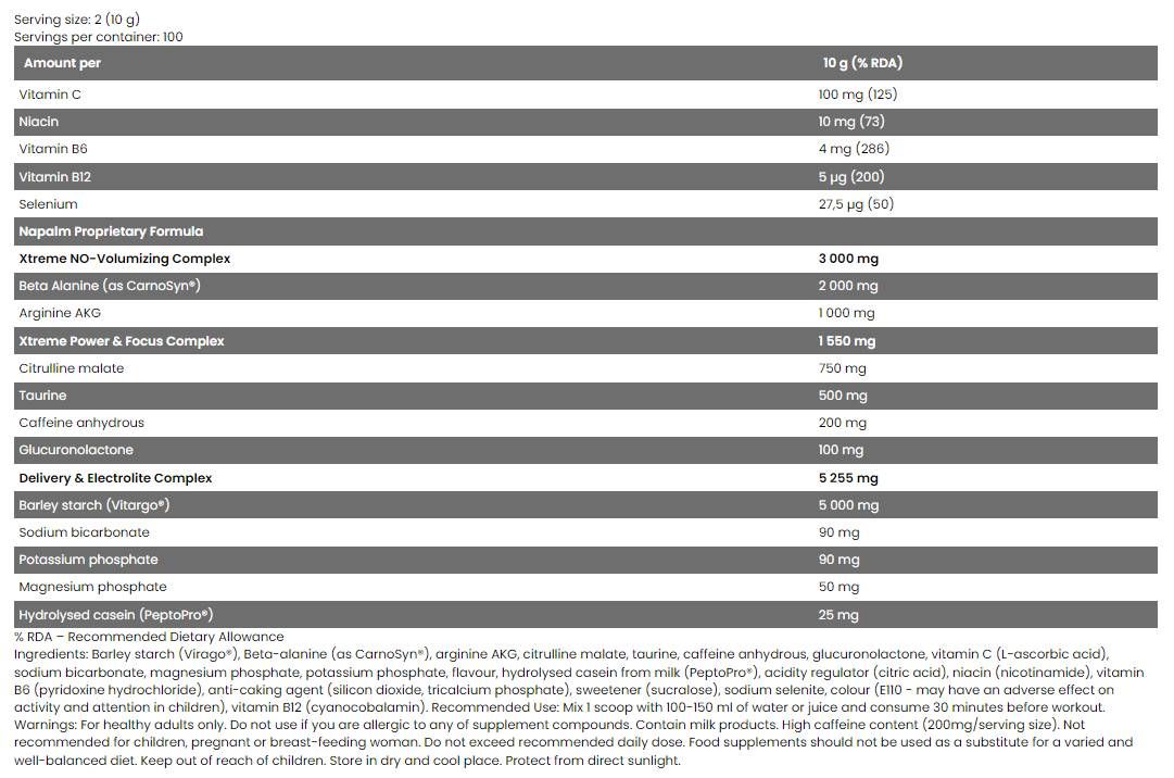 Xtreme NAPALM Pre-Workout | Loaded With Vitargo® - 500 grams - Nutra Best Europe