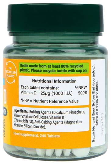 Vitamin D3 1000 IU - 240 Tablets - Nutra Best Europe