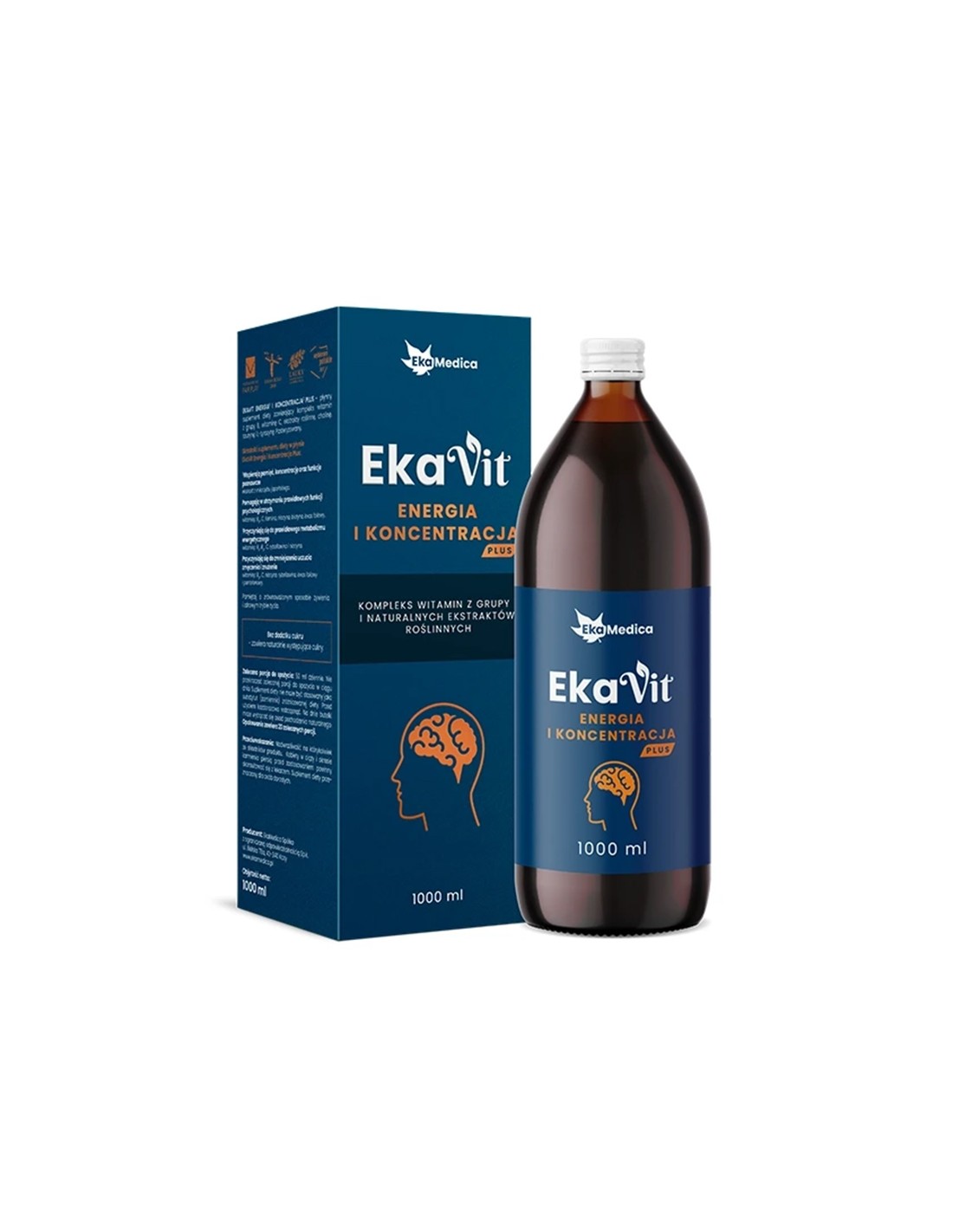 Liquid vitamin with herbal extracts for energy and focus - EkaVit, 1 liter, 20 doses - Nutra Best Europe