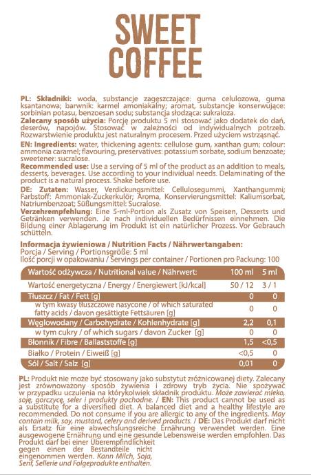 Syrup Zero Calorie | Sweet Coffee 500 ml - Nutra Best Europe