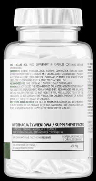 Betaine HCl 650 mg 90 capsules - Nutra Best Europe