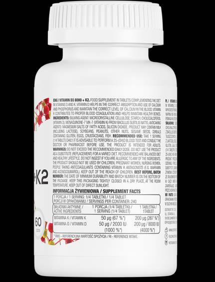 Vitamin D3 8000 + K2 200 mcg 60 Tablets - Nutra Best Europe