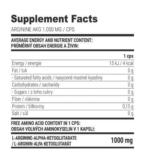 Arginine AKG 1000 mg - 100 capsules - Nutra Best Europe