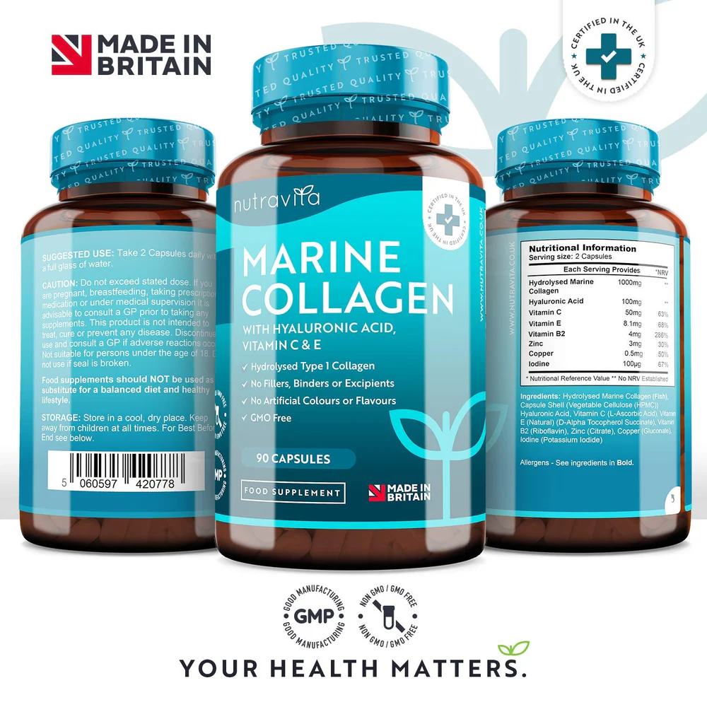 Hydrolyzed marine collagen with hyaluronic acid – 1000 mg - Nutra Best Europe